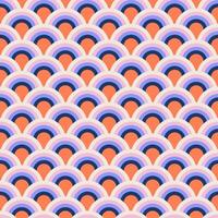 Fish scale abstract geometric groovy seamless pattern. Colorful striped half circles 70s style nostalgic retro background. Summer flat illustration. vector