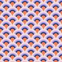 Fish scale abstract geometric groovy seamless pattern. Colorful striped half circles 70s style nostalgic retro background. Summer flat illustration. vector