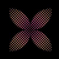 Brutalist flower shape with halftone effect made of small four pointed star. Single element for swiss minimal style design. Retro geometric shapes. vector