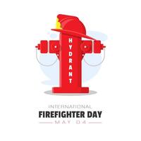 International Fire fighter Day poster with hydrant pillar and helmet vector