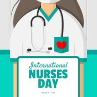 International Nurses Day poster with a female nurse carrying a writing board vector