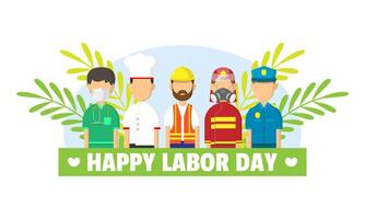 Labor Day poster with various professions in the world of work vector