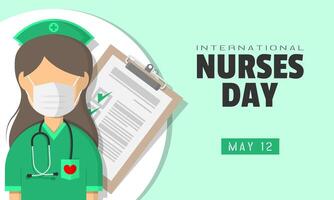 International Nurses Day poster with a female nurse and a checklist board vector