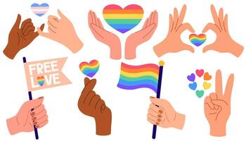 Symbol of the LGBT community. Set of LGBT pride or Rainbow elements in various shapes design. LGBT flag or Rainbow flag. hand draw illustration vector