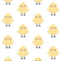 Seamless pattern of cute, chubby yellow chicks arranged in a grid. Easter chick with a small tuft of feathers on top of its head, for fabrics, wrapping paper, or seasonal decorations vector