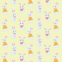 Playful and cute pattern featuring cartoon bunnies.Easter bunnies in different outfits and in different poses, pattern, isolated vector