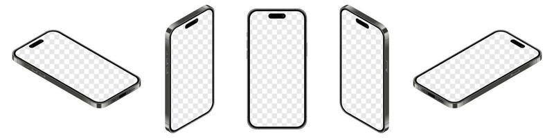 Realistic iphone mockup. Perspective iphone mockup. Mockup of iphone 15 pro max. Smartphone mockup with blank screen vector