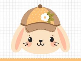 Rabbit face with a cap. Little bunny in cartoon style. illustration. vector