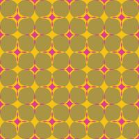, seamless, geometric, classic, symmetrical pattern of 70s style. Khaki circles and magenta rhombus stars on a yellow background. vector