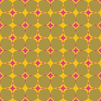 , seamless, geometric, classic, symmetrical pattern of 70s style. Khaki circles and magenta rhombus stars on a yellow background. vector