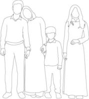 One line drawing family group and outline on white background vector