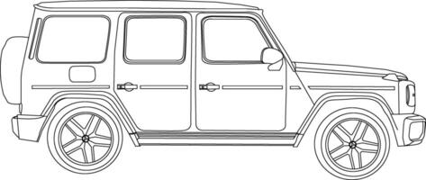 uno línea dibujo coche y contorno en el blanco antecedentes vector