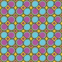 , seamless, geometric, symmetrical pattern of blue, purple circles on yellow background vector