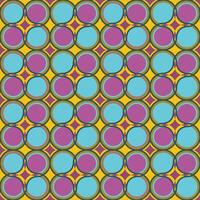 , seamless, geometric, symmetrical pattern of blue, purple circles on yellow background vector