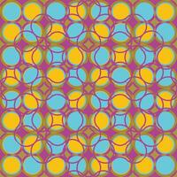 , seamless, geometric, classic, symmetrical pattern of blue, yellow circles on dark pink background. 70s background pattern vector