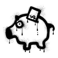 Piggy bank graffiti drawn with black spray paint vector