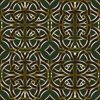 , geometric, everlasting knot gold lines pattern on dark green background. vector