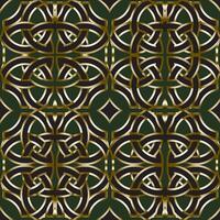 , geometric, everlasting knot gold lines pattern on dark green background. vector