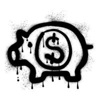 Piggy bank graffiti drawn with black spray paint vector