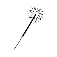 Hand drawn cartoon illustration of outline sparkler firework. Cute doodle simple bengal fire line art. Flat pyrotechnics, festive, celebration sticker, icon or print. Isolated. vector