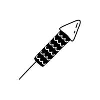 Hand drawn cartoon illustration of outline exploding party rocket firework. Cute doodle simple missile line art. Flat pyrotechnics, festive sticker, icon or print. Isolated. vector