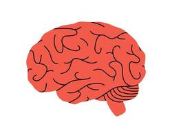 mano dibujado linda ilustración humano cerebro. plano interno Organo, intelecto símbolo en de colores garabatear estilo. mental salud, enfermedad, medicina pegatina, icono o impresión. aislado en blanco antecedentes. vector