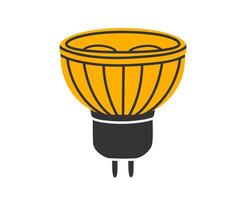 Hand drawn cute cartoon illustration of LED spotlight lamp, glowing light bulb. Light-emitting diode. Flat good idea concept in doodle style. Energy saving device sticker, icon. Isolated. vector
