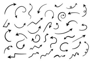 Hand drawn cross line arrows set. doodle curvy and wavy arrows isolated on white background. vector