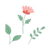 Abstract simple flower and leaves. flat illustration vector
