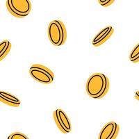 Hand drawn cute cartoon seamless pattern with coins. Flat money currency print in colored doodle style. Investment or savings. Business or bank deposit background, wrapping or wallpaper. vector