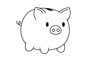piggHand drawn cute outline illustration of piggy bank character. Flat moneybox for savings sticker in line art doodle style. Financial literacy or bank deposit icon or print. Isolated. vector