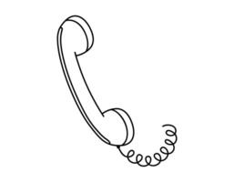 Hand drawn cute outline illustration of retro phone handset. Flat old telephone with dial sticker in simple line art doodle style. Call device line icon or print. Isolated on white background. vector