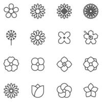 Flowers line icons set illustration, daisy, sunflower, chrysanthemum, dandelion, chamomile vector