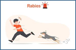 a young man runs away from a dog that was infected with rabies and bit him vector