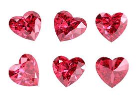 Heart shape diamonds ruby isolated on background 3d Rendering photo