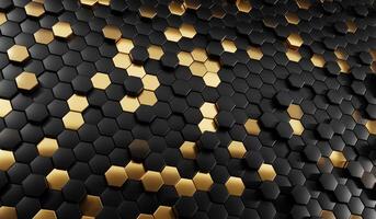 Black and gold hexagon abstract array background 3d rendering photo