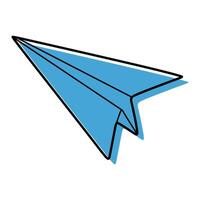 Paper Airplane. Travel, route symbol. illustration of Hand drawn Paper plane with Color Spot Isolated on White. Outline Doodle Element, Black linear Design Art. Simple Design, Vacation. vector