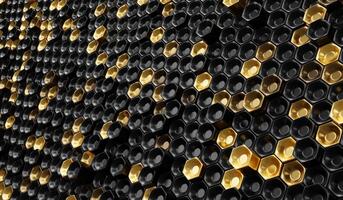 Black and gold hexagon abstract array background 3d rendering photo