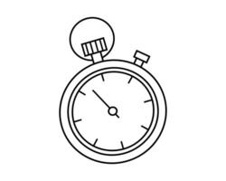 Hand drawn cute illustration of outline timer clock. Flat vintage time measurement device in line art doodle style. Stopwatch sticker, icon. Deadline, limited in time. Isolated. vector