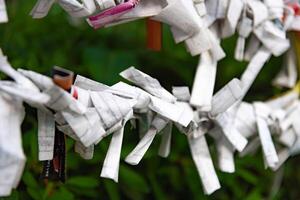 A fortune telling slip at Tomioka Shrine closeup photo