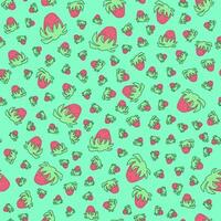 Summer pattern with strawberries on a green background. vector