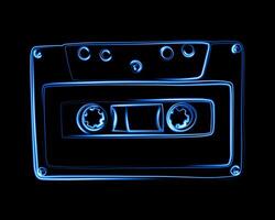 Neon cassette. Nostalgia of the 90s. Audio cassette for listening to music. vector