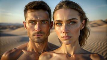 Couple standing on sand in desert photo