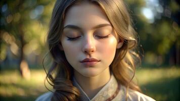 Elegant girl in a spring park beautiful face photo