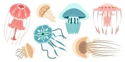 Jellyfish cartoon icon collection. Medusa trendy flat style icon set. Isolated on white background. illustration vector