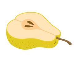 Sliced juicy pear cartoon style. Modern flat illustration chopped pear, fruits, healthy eating. Isolated on white background. illustration vector