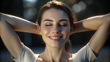 Lens flare over smiling young woman photo