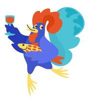 Portuguese rooster of Barcelos with wine and sardine. isolated illustration vector