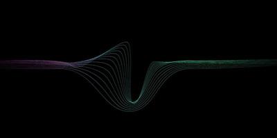 Abstract wavy dynamic blue green violet light lines curve banner on black background in concept technology, neural network, neurology, science, music, neon light vector