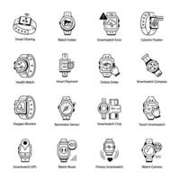 Linear Icon Set Depicting Mobile Watch Features vector